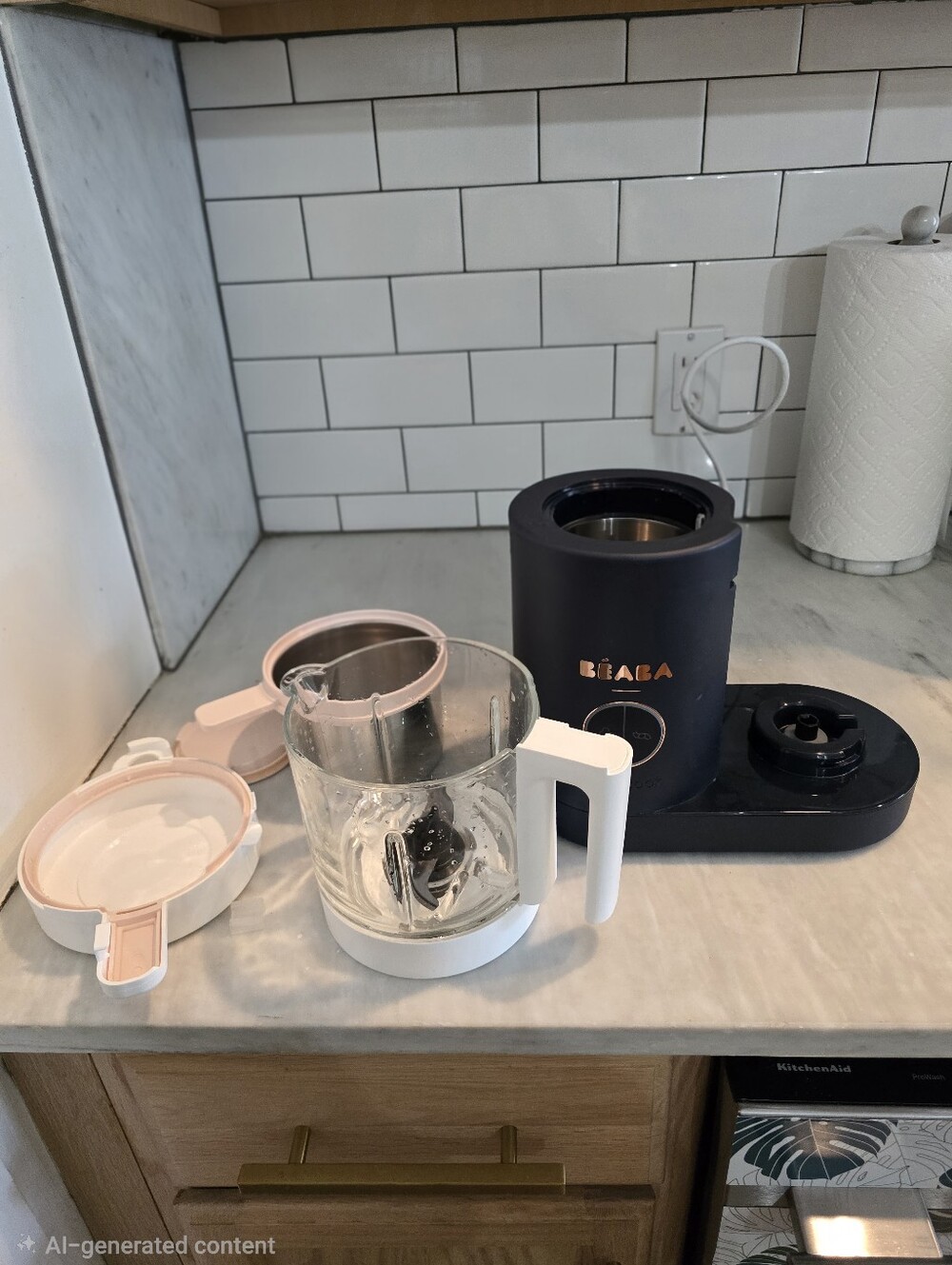 BEABA Baby Cook NEO Baby Food Maker in Navy and White with Pink Accents MIDNIGHT